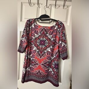 Charter Club Coral and Purple Paisley Boatneck Tunic